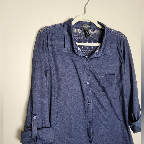 Karen Brooks Western Rodeo Button Front Shirt Women's Soft Dark Blue Large - Picture 4 of 10